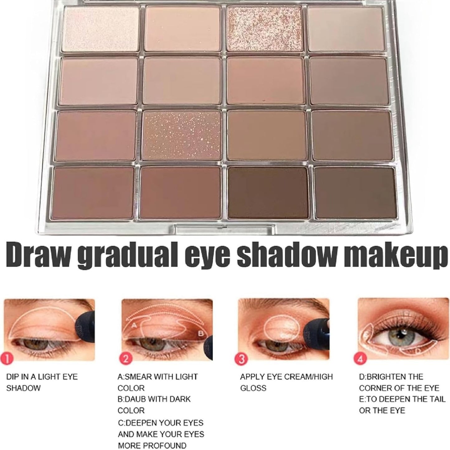 16 Colours Brown Grey Nude Eye Shadows Palette,Nude Eyeshadow Palette,Long Lasting Highly Pigmented Shimmer Matte Eyeshadow,Neutral Makeup Eye Shadows Palettes,Waterproof Brown Eyeshadow Palette