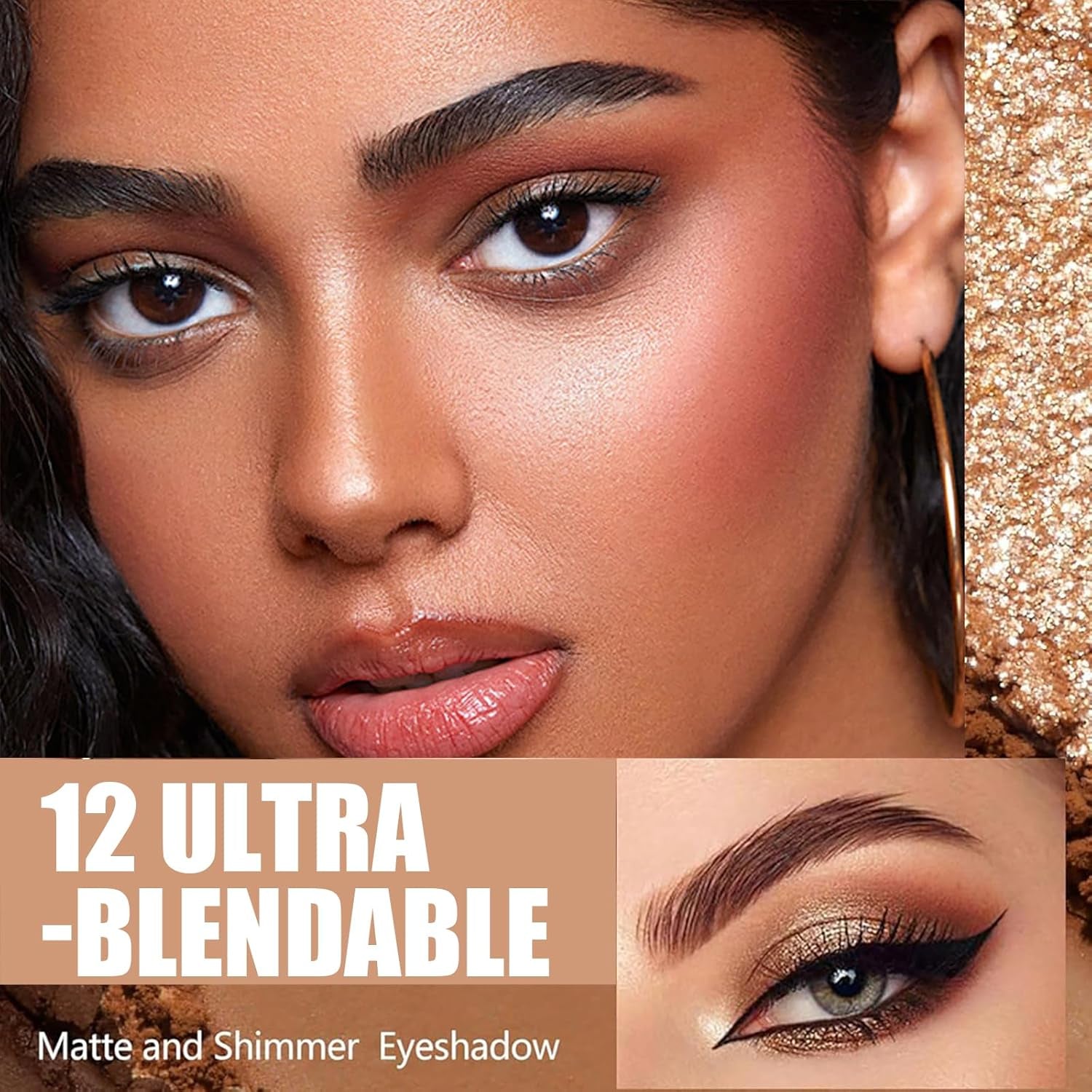 Smoky Nude Eyeshadow Palette - Highly Pigmented, Waterproof, Long-Lasting Matte & Shimmer Makeup with 12 Brown Shades