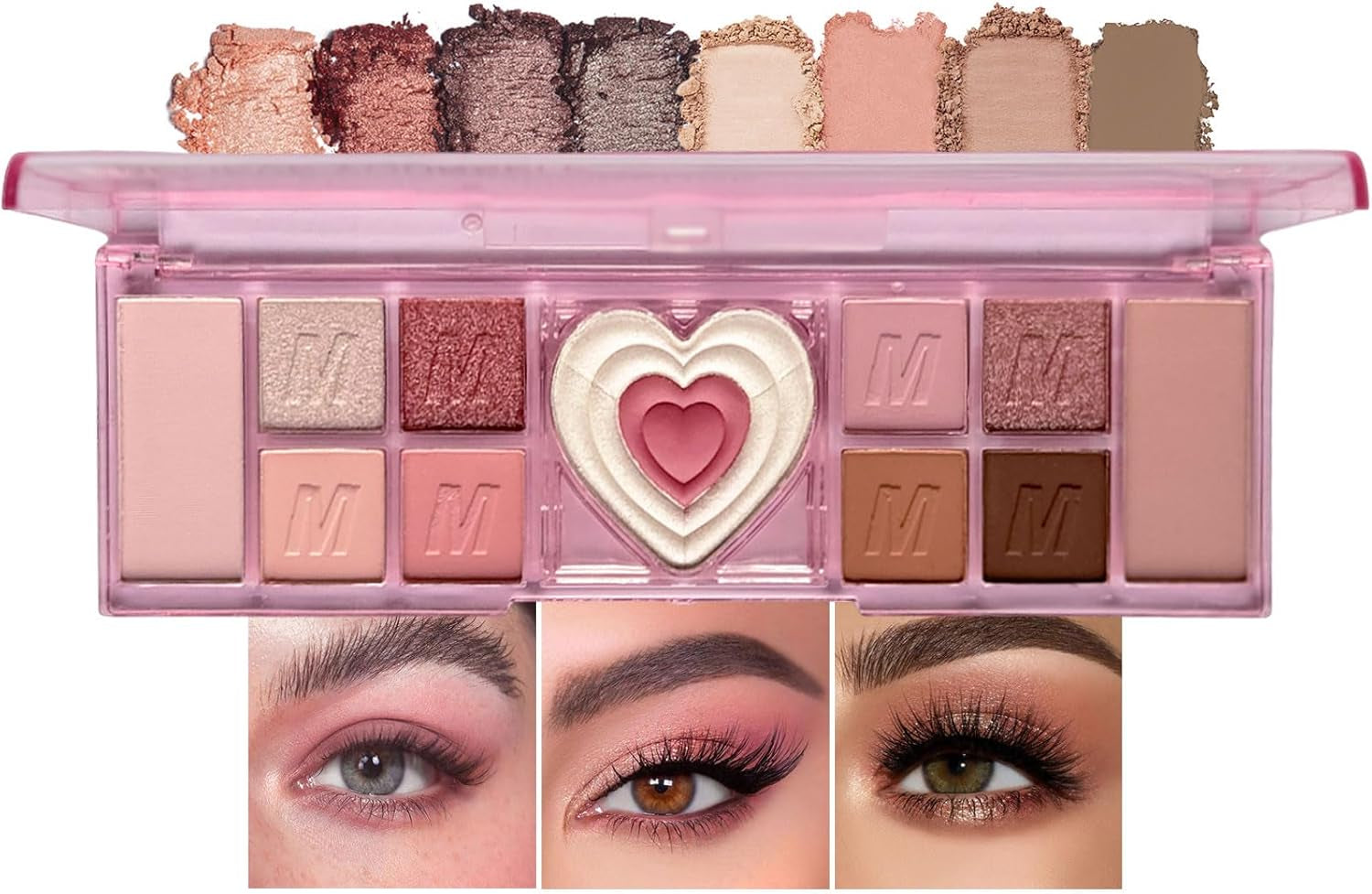 Pink Eyeshadow Palette, 12 Colour Nude Pink Matte Shimmer Glitter Eye Shadow Pallets for Women, Natural Long Lasting Highly Pigmented Eyeshadow Blush Make-Up Palettes