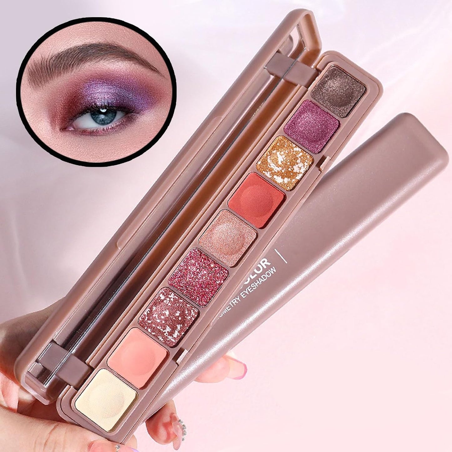 9 Colour Pink Brown Eyeshadow Palette, Matte Shimmering Glitter Eyeshadows Long Lasting Highly Pigmented Colourful Nude Shades Eye Shadow Pallets for Women, Gift for Women & Girls
