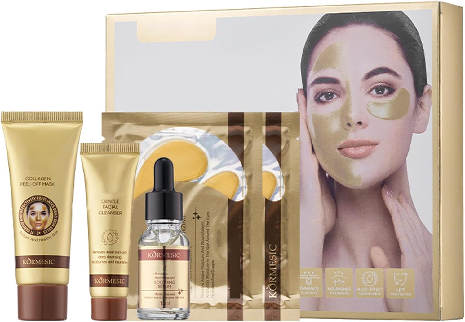 Collagen Face Serum,Collagen Skin Care Sets & Kits,Anti Aging Skin Care Set with Face Serum & Cleanser & Peel-Of Mask &Eye Mask,Fade Fine Lines& Shrink Pore,Skin Care Beauty Gift Set for All Skin Type