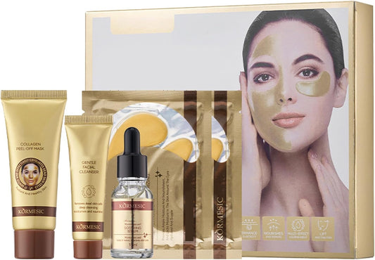 Collagen Face Serum,Collagen Skin Care Sets & Kits,Anti Aging Skin Care Set with Face Serum & Cleanser & Peel-Of Mask &Eye Mask,Fade Fine Lines& Shrink Pore,Skin Care Beauty Gift Set for All Skin Type