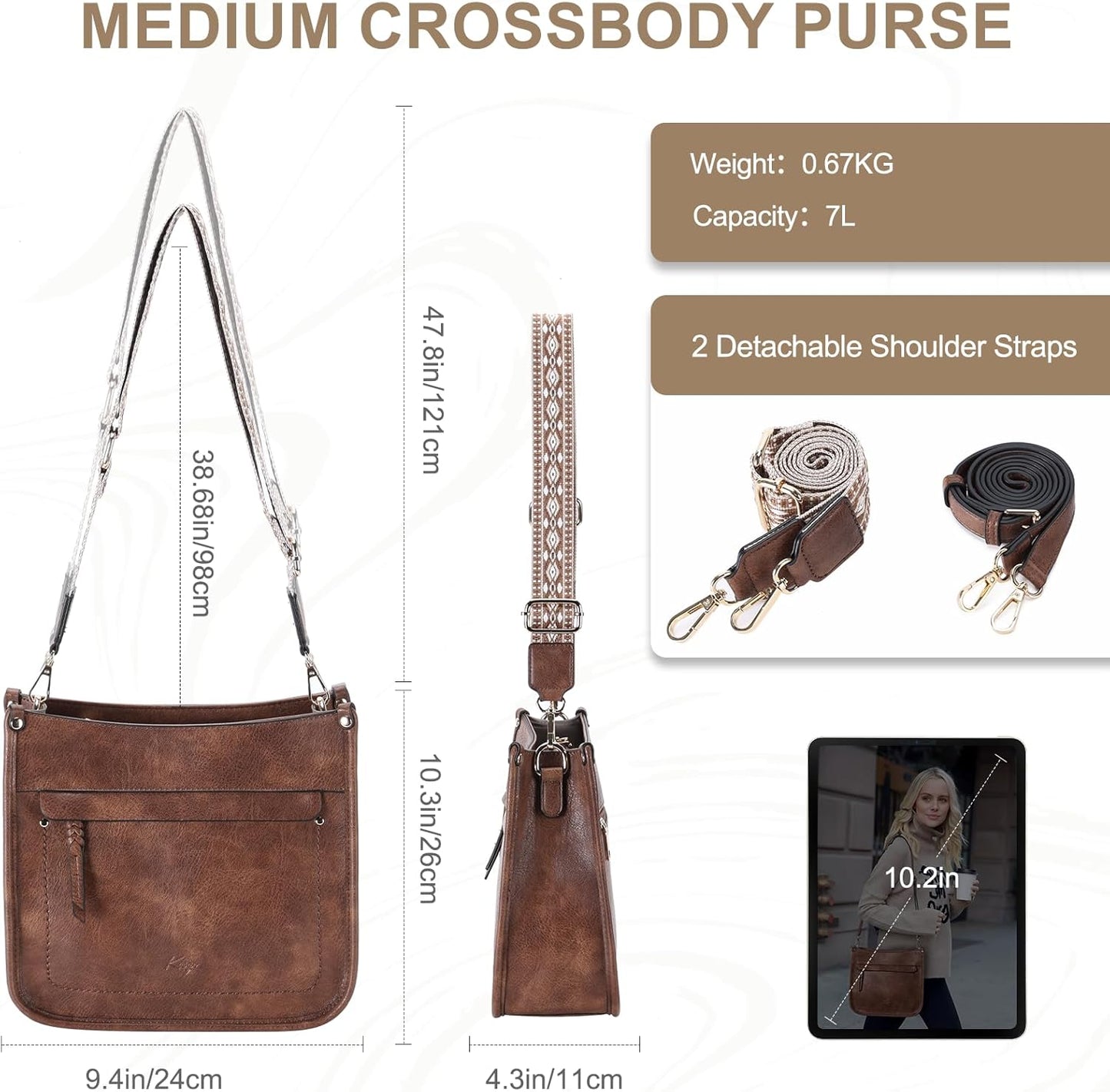 Crossbody Bags for Women, Trendy Vegan Leather Shoulder Bag Medium Ladies Handbags Hobo Purse Bucket Bags with 2 Adjustable Strap