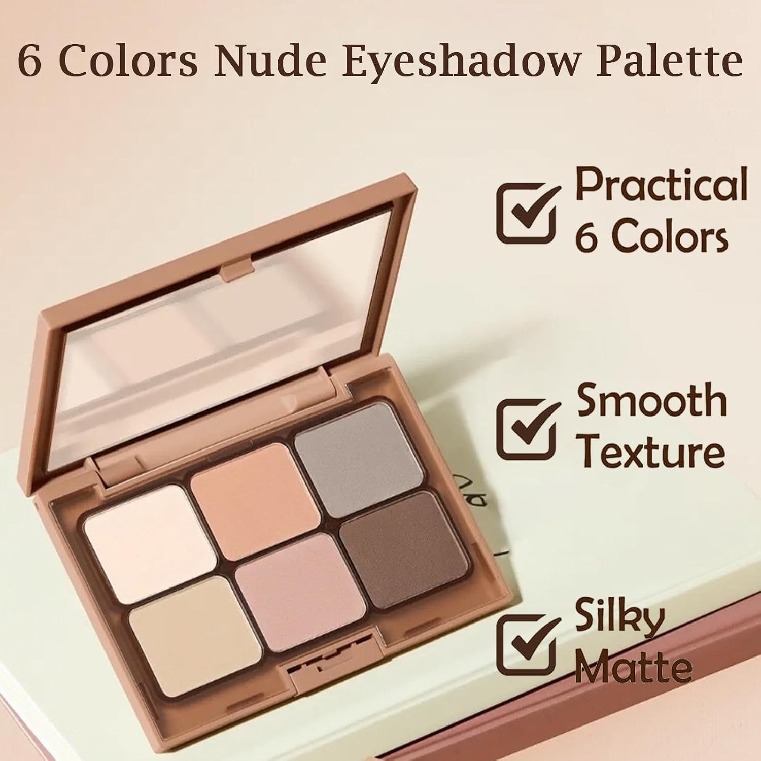Matte Brown Grey Nude Eyeshadow Palette - 6 Highly Pigmented, Blendable Shades - Long Lasting, Waterproof
