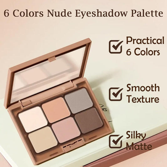Matte Brown Grey Nude Eyeshadow Palette - 6 Highly Pigmented, Blendable Shades - Long Lasting, Waterproof