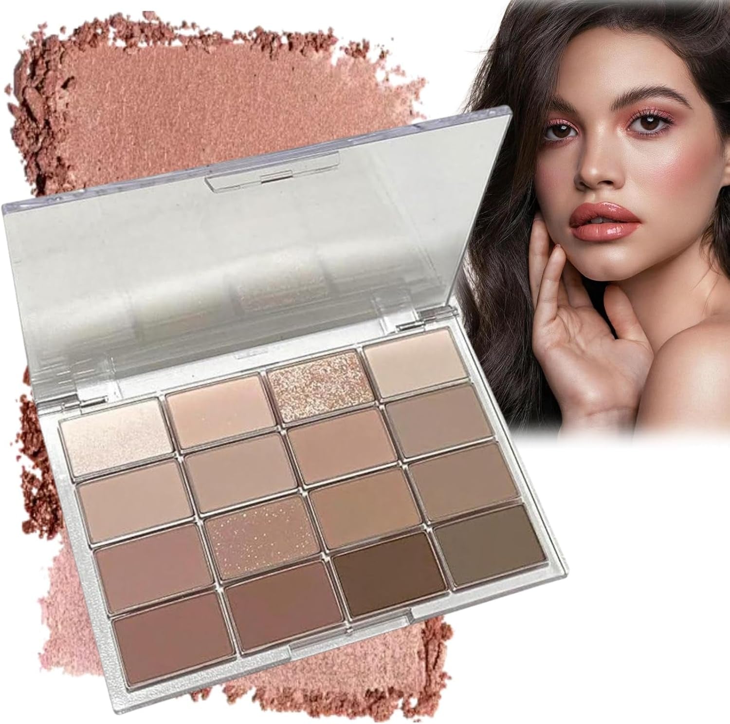 16 Colours Brown Grey Nude Eye Shadows Palette,Nude Eyeshadow Palette,Long Lasting Highly Pigmented Shimmer Matte Eyeshadow,Neutral Makeup Eye Shadows Palettes,Waterproof Brown Eyeshadow Palette