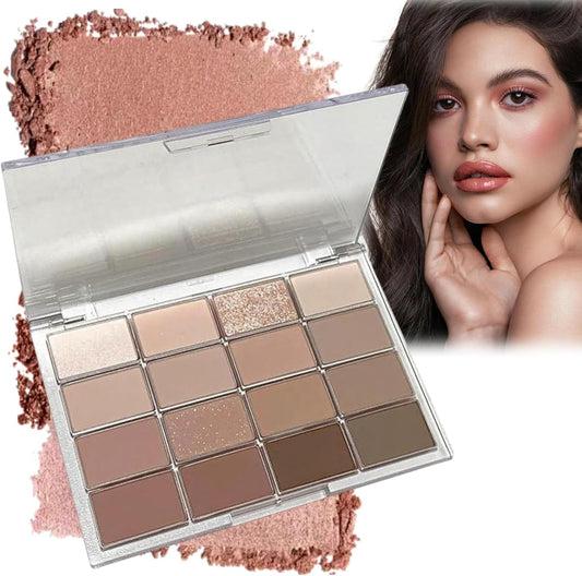 16 Colours Brown Grey Nude Eye Shadows Palette,Nude Eyeshadow Palette,Long Lasting Highly Pigmented Shimmer Matte Eyeshadow,Neutral Makeup Eye Shadows Palettes,Waterproof Brown Eyeshadow Palette