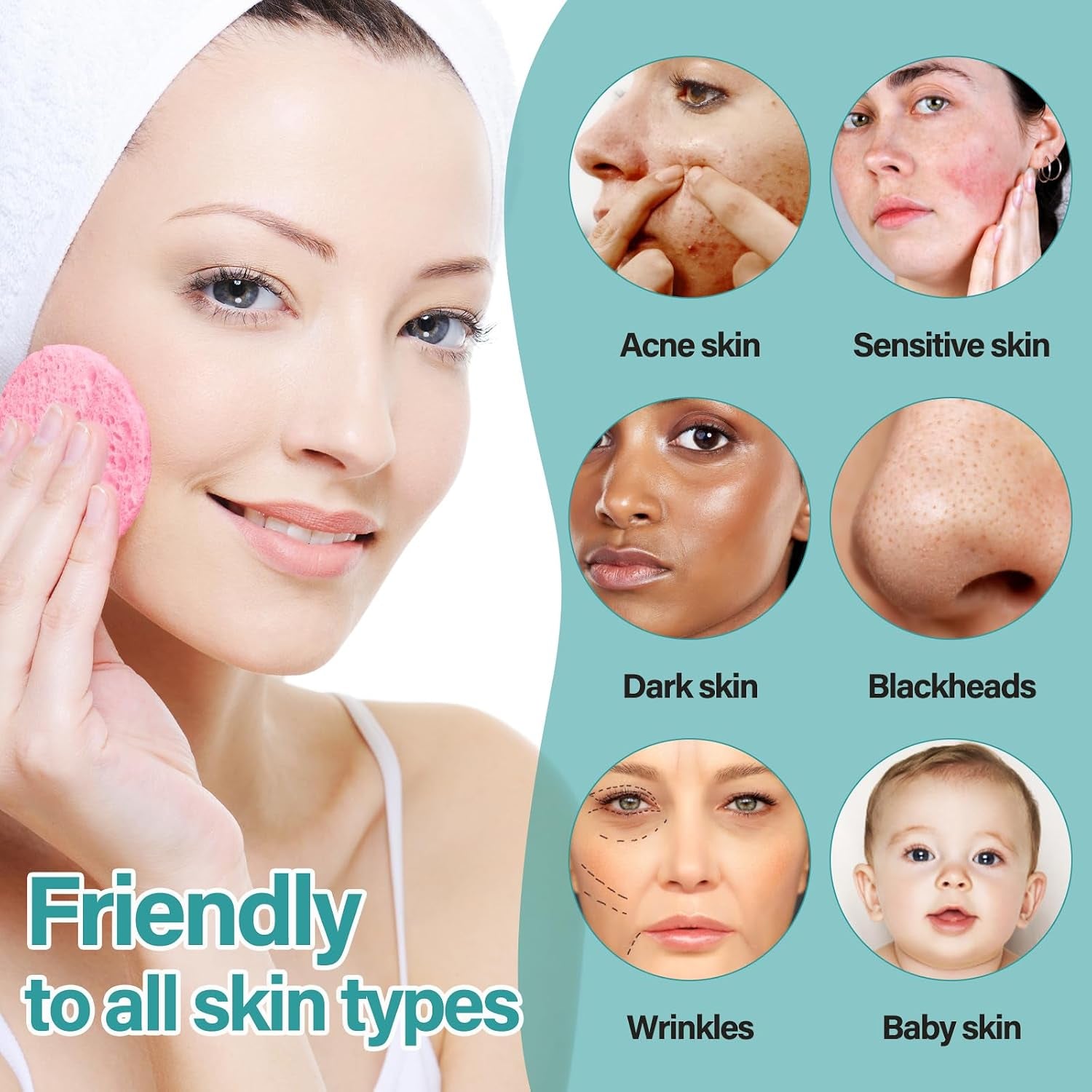 60Pcs Facial Sponges Compressed Face Sponges Cleansing 100％ Natural Wood Pulp Cotton Face Exfoliator Pad Sponge Face Cleansing Pads for Daily Skin Care Deep Cleaning Makeup Removal (Pink)