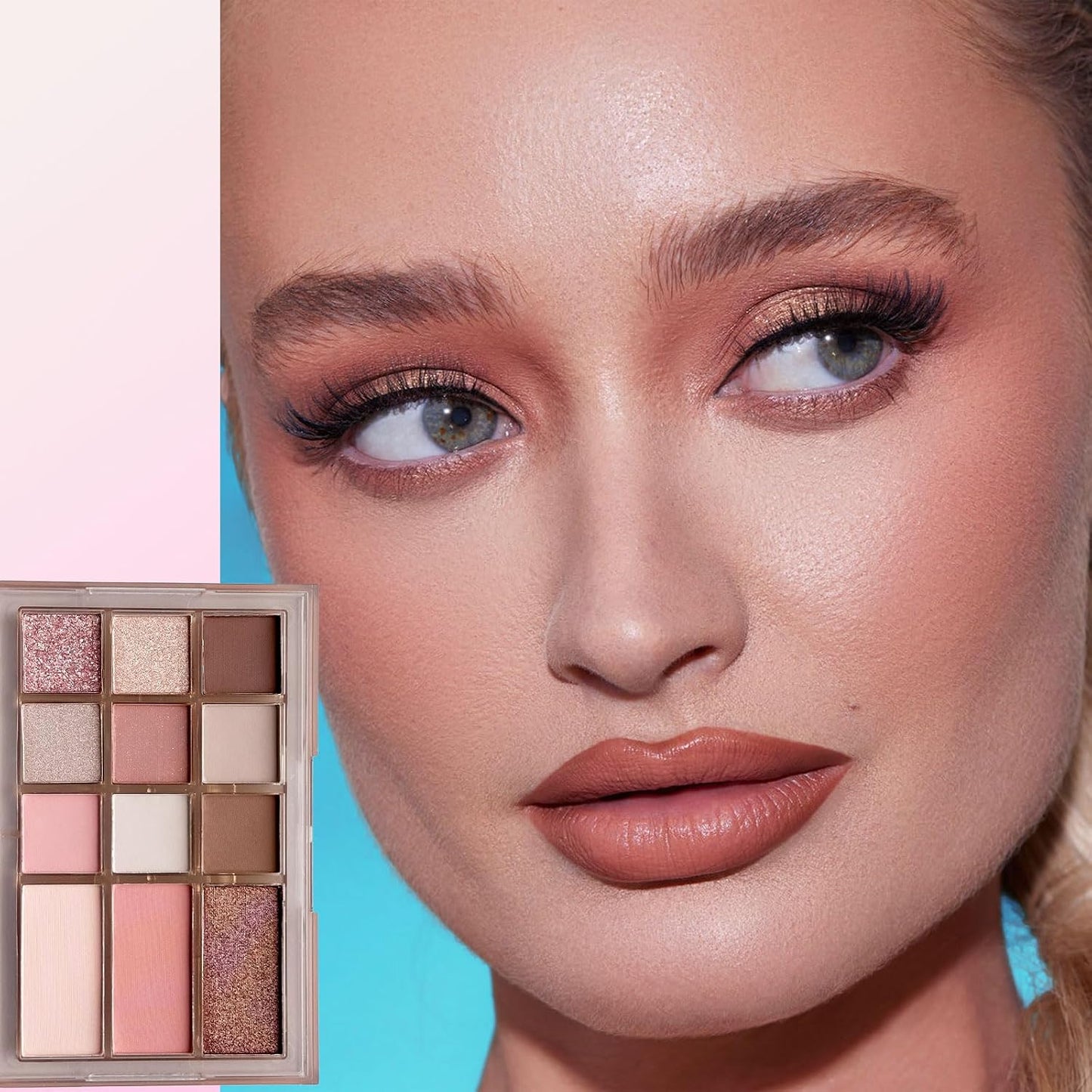 Pink Eyeshadow Palette, Nude Pink Matte Shimmer Glitter Eye Shadow Pallets for Women, 12 Colour Natural Long Lasting Highly Pigmented Pink Brown Eyeshadow Blush Make-Up Palettes