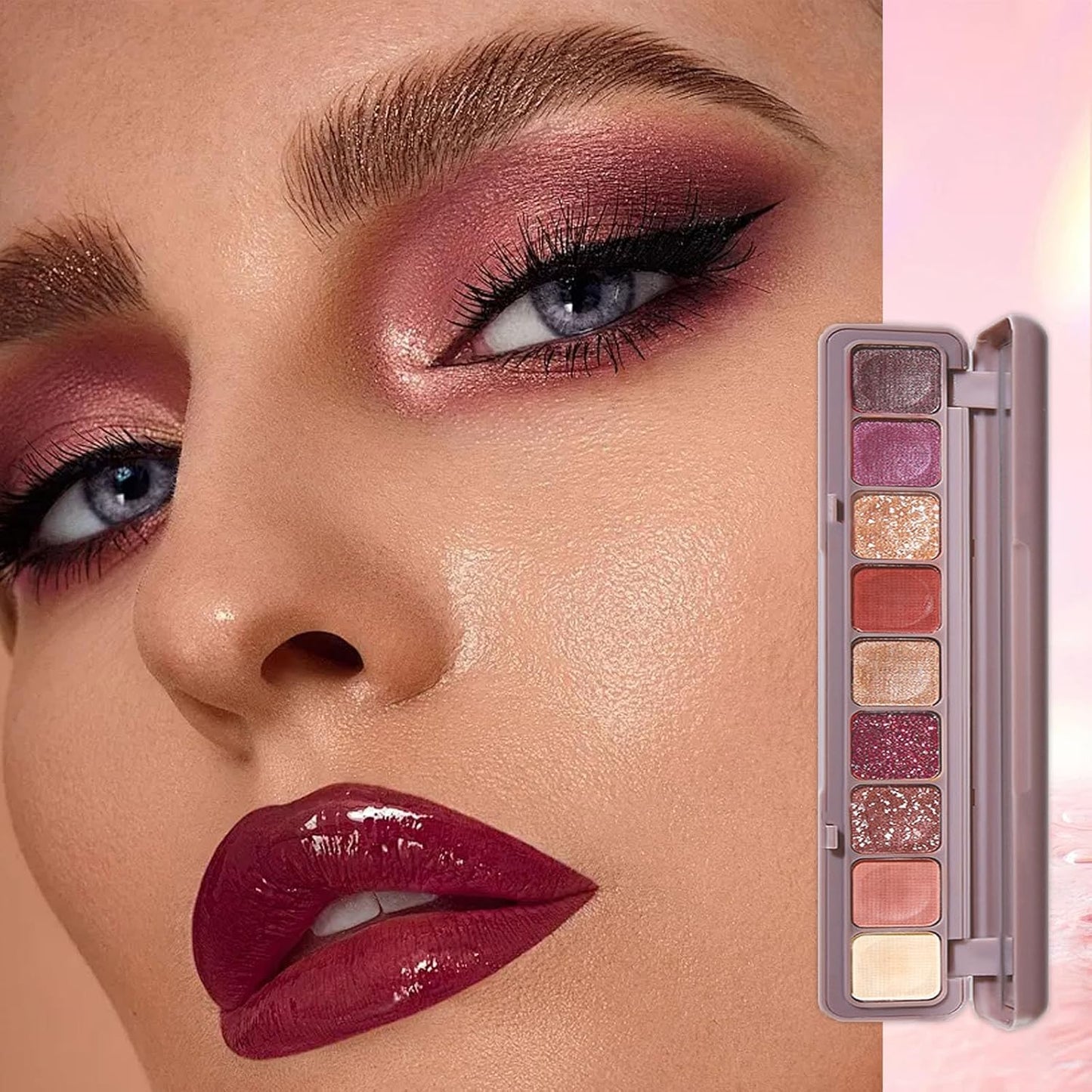 9 Colour Pink Brown Eyeshadow Palette, Matte Shimmering Glitter Eyeshadows Long Lasting Highly Pigmented Colourful Nude Shades Eye Shadow Pallets for Women, Gift for Women & Girls