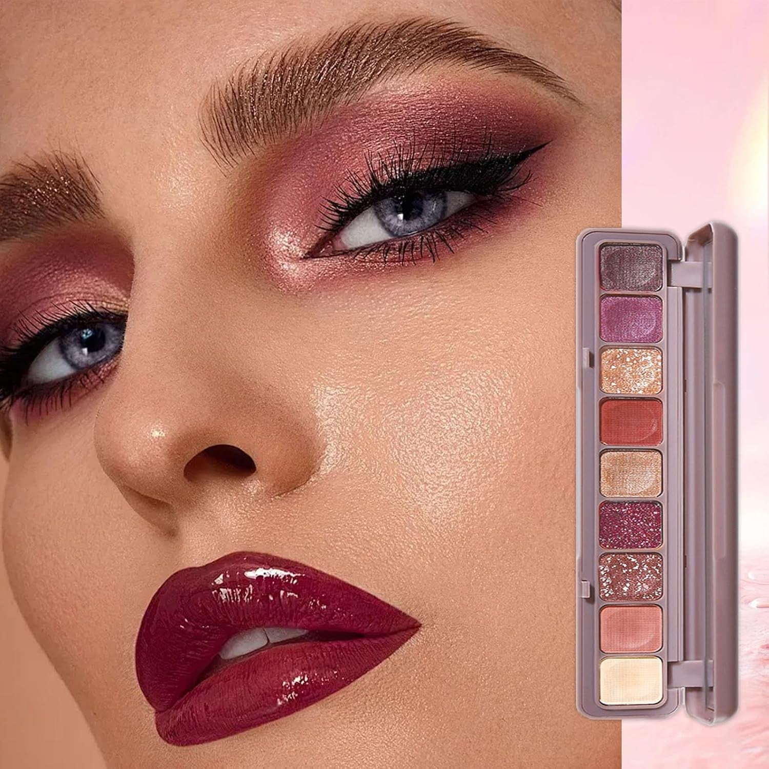 9 Colour Pink Brown Eyeshadow Palette, Matte Shimmering Glitter Eyeshadows Long Lasting Highly Pigmented Colourful Nude Shades Eye Shadow Pallets for Women, Gift for Women & Girls
