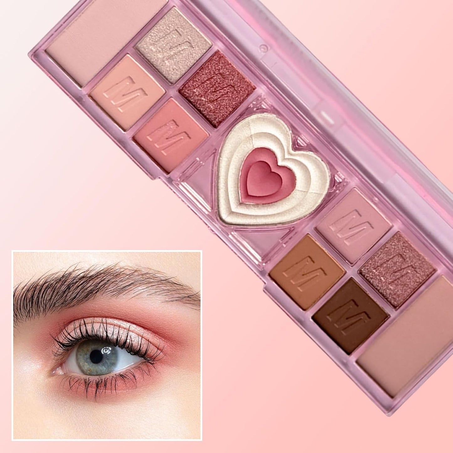 Pink Eyeshadow Palette, 12 Colour Nude Pink Matte Shimmer Glitter Eye Shadow Pallets for Women, Natural Long Lasting Highly Pigmented Eyeshadow Blush Make-Up Palettes