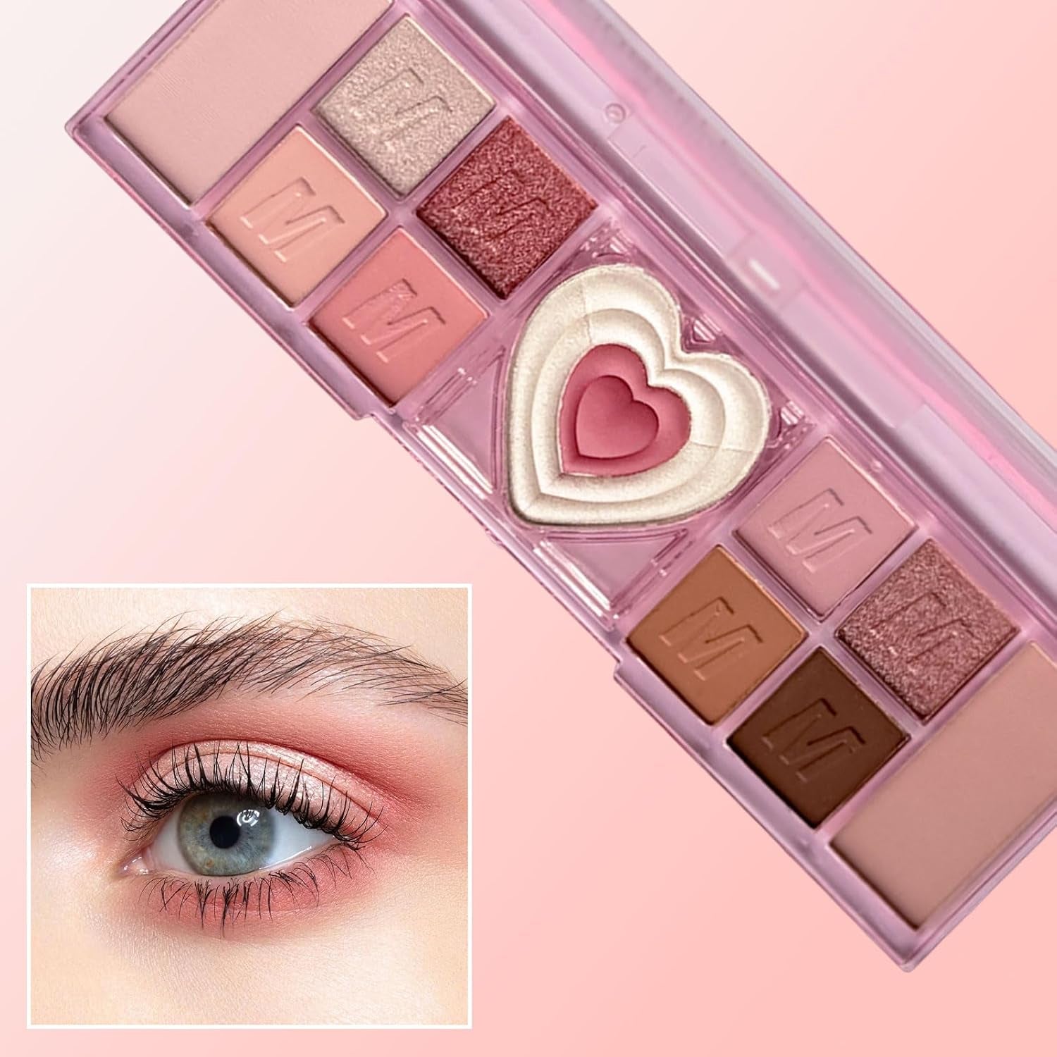 Pink Eyeshadow Palette, 12 Colour Nude Pink Matte Shimmer Glitter Eye Shadow Pallets for Women, Natural Long Lasting Highly Pigmented Eyeshadow Blush Make-Up Palettes
