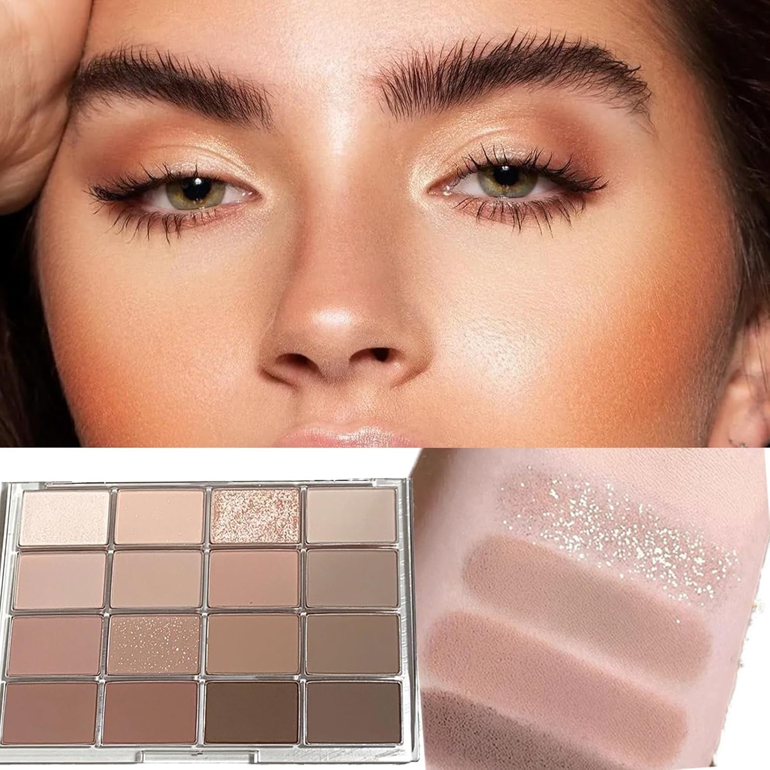Nude Eyeshadow Palette, 16 Colours Brown Grey Nude Eye Shadows Palette for Women Long Lasting Highly Pigmented Shimmer Matte Eyeshadow Make-Up Palettes Waterproof Blendable Brown Eyeshadow Palette