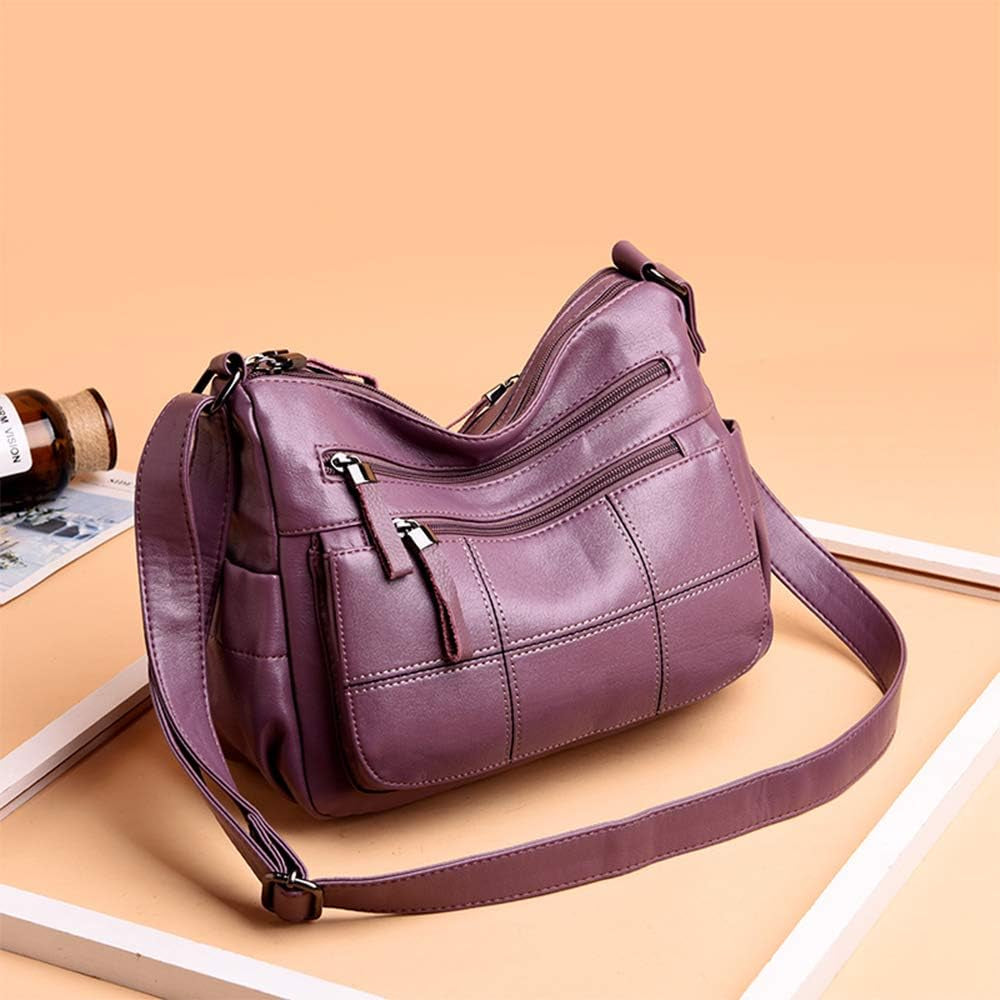 Soft Ladies Leather Crossbody Bags Girls Lightweight Shoulder Handbags for Women Multi-Pocket with Adjustable Shoulder Strap
