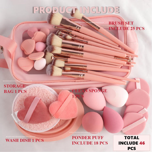 Make up Brushes,46 Pcs Multi-Functional Makeup Brushes,Pick Make up Brush Set with Storage Bag,Ponder Puff and Clean Sponge,Blending Face,Eyelash & Eyes Makeup Brush for Women