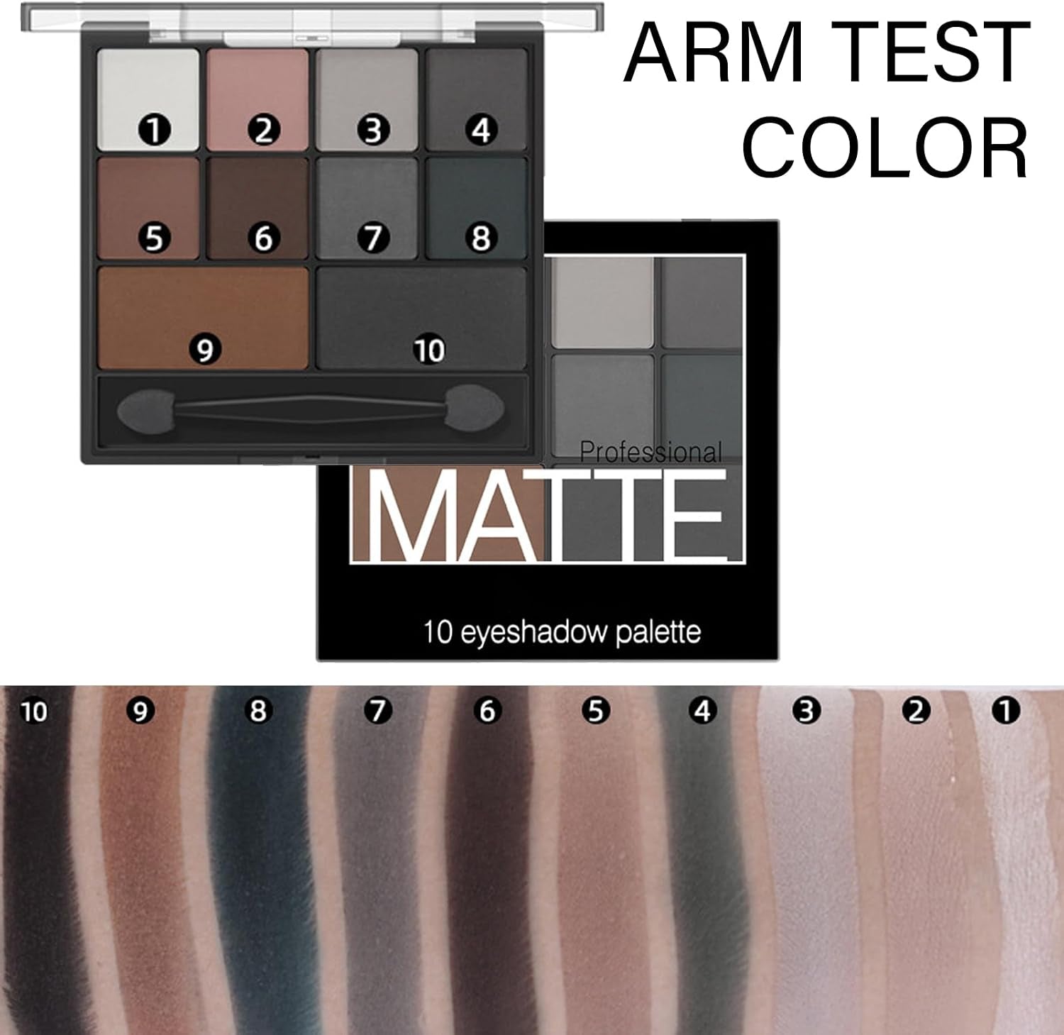 Matte Smokey Eyeshadow Palette - Highly Pigmented Waterproof Grey & Black Eye Shadow with Dual-Ended Brush for Long-Lasting Makeup Look - Suitable for Women