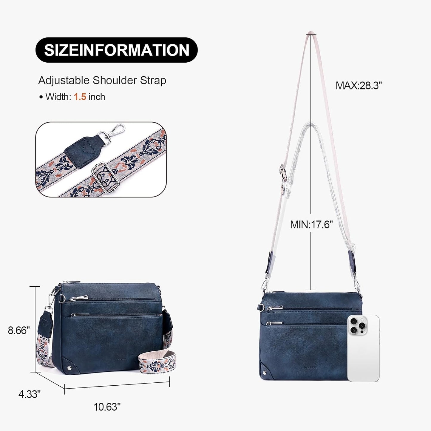 Cross Body Bag Women Rfid Travel Crossbody Bags Leather Handbags Ladies Shoulder Bag with Adjustable Strap