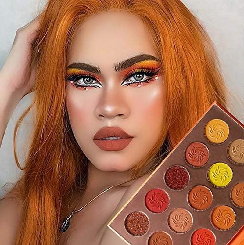 Red Orange Eyeshadow Palette, Highly Pigmented Warm Eye Shadow Palettes Glitter Matte Shimmer, Neutral Brown Yellow Gold Fall Sunset Eyeshadow Pallet, for Halloween Pumpkin Makeup