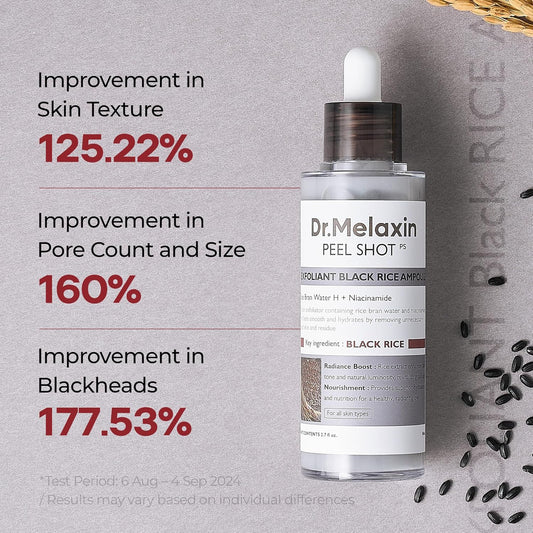 Peel Shot Glow Black Rice Peeling Ampoule – AHA BHA Daily Chemical Exfoliant with Rice Water & Niacinamide, Glass Skin Texture for Dead Skin & Dull Complexion, Korean Skincare 2.7 Fl.Oz