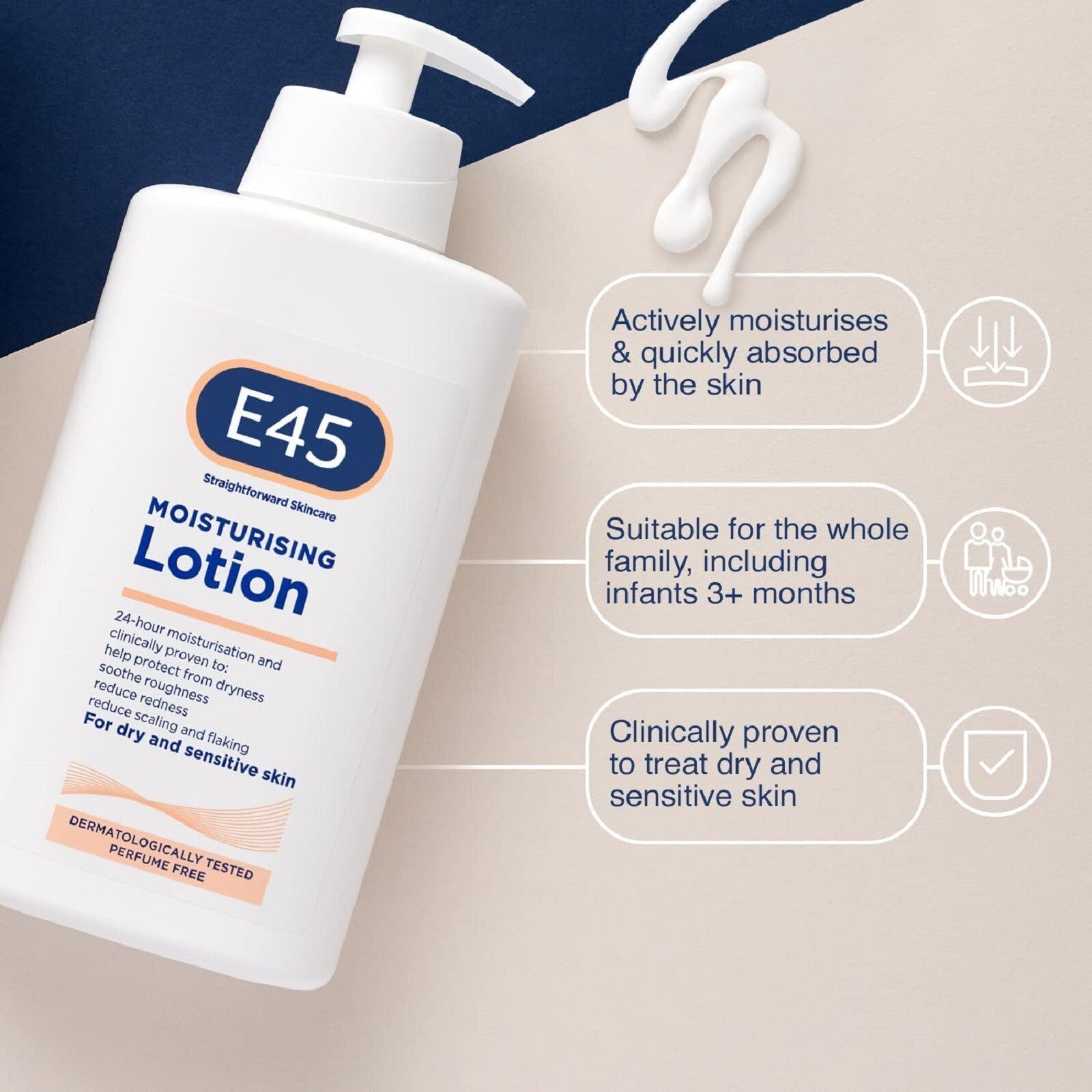E45 Moisturising Lotion Pump - 500G - Dermatological - Skin Care Cream