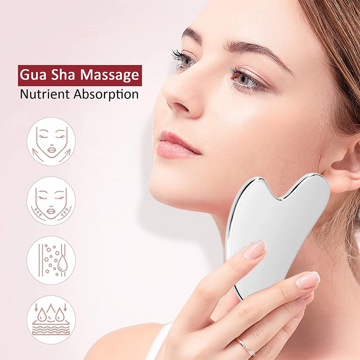 Gua Sha Facial Tool, Stainless Steel Face Massage Tool, Metal Skin-Care Tool for Face Eyes Body Essential Oils