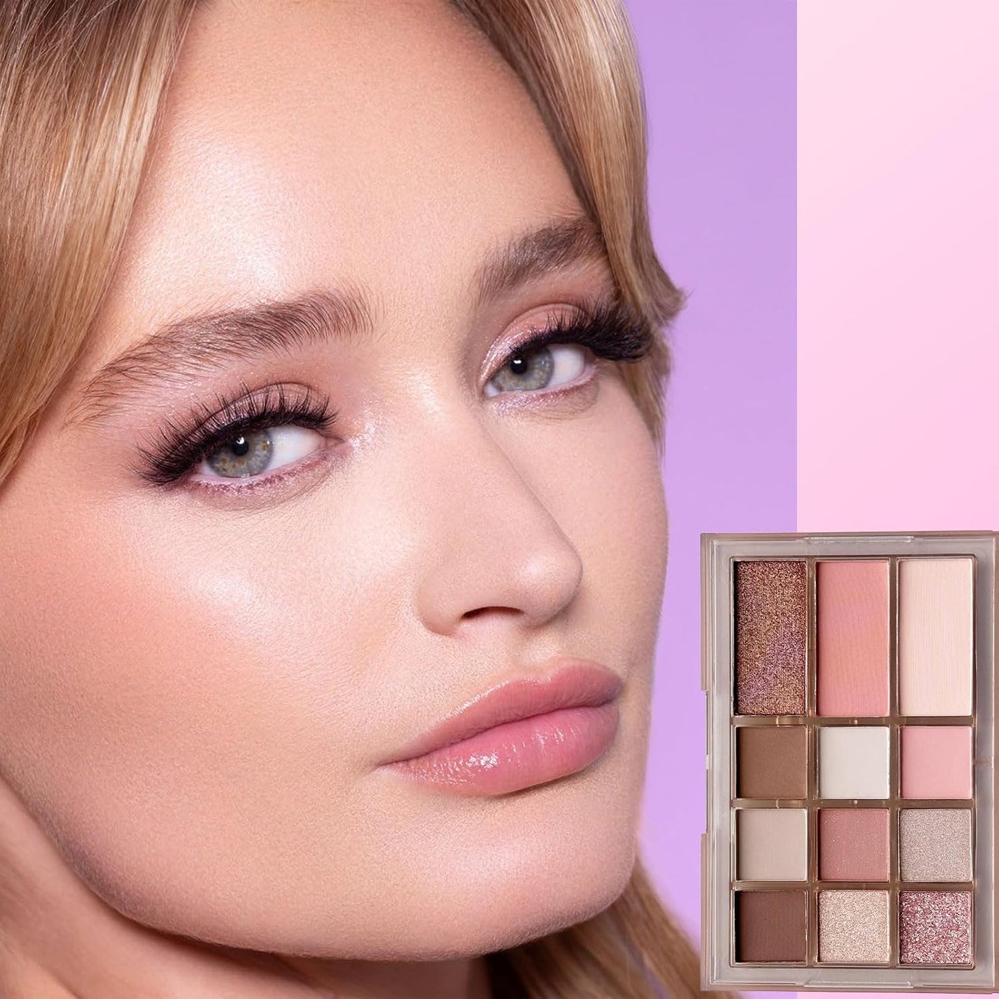 Pink Eyeshadow Palette, Nude Pink Matte Shimmer Glitter Eye Shadow Pallets for Women, 12 Colour Natural Long Lasting Highly Pigmented Pink Brown Eyeshadow Blush Make-Up Palettes