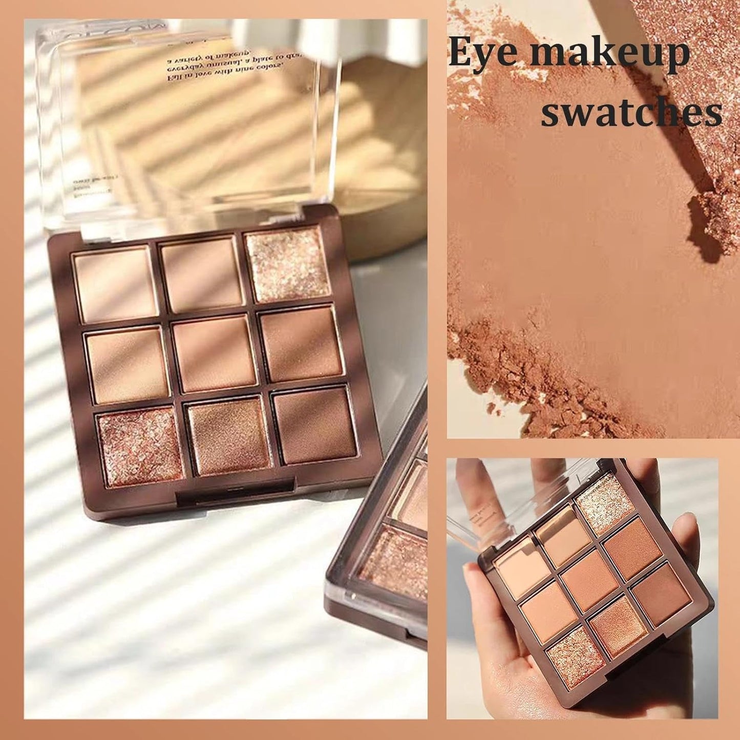 1Pcs Brown Eyeshadow Palette, Matte and Shimmer Neutral 9-Color Eye Shadow Palette with Nude Gold Eyeshadow - Multipurpose, Highly Pigmented Cream Eyeshadows with Bronzer & Contour
