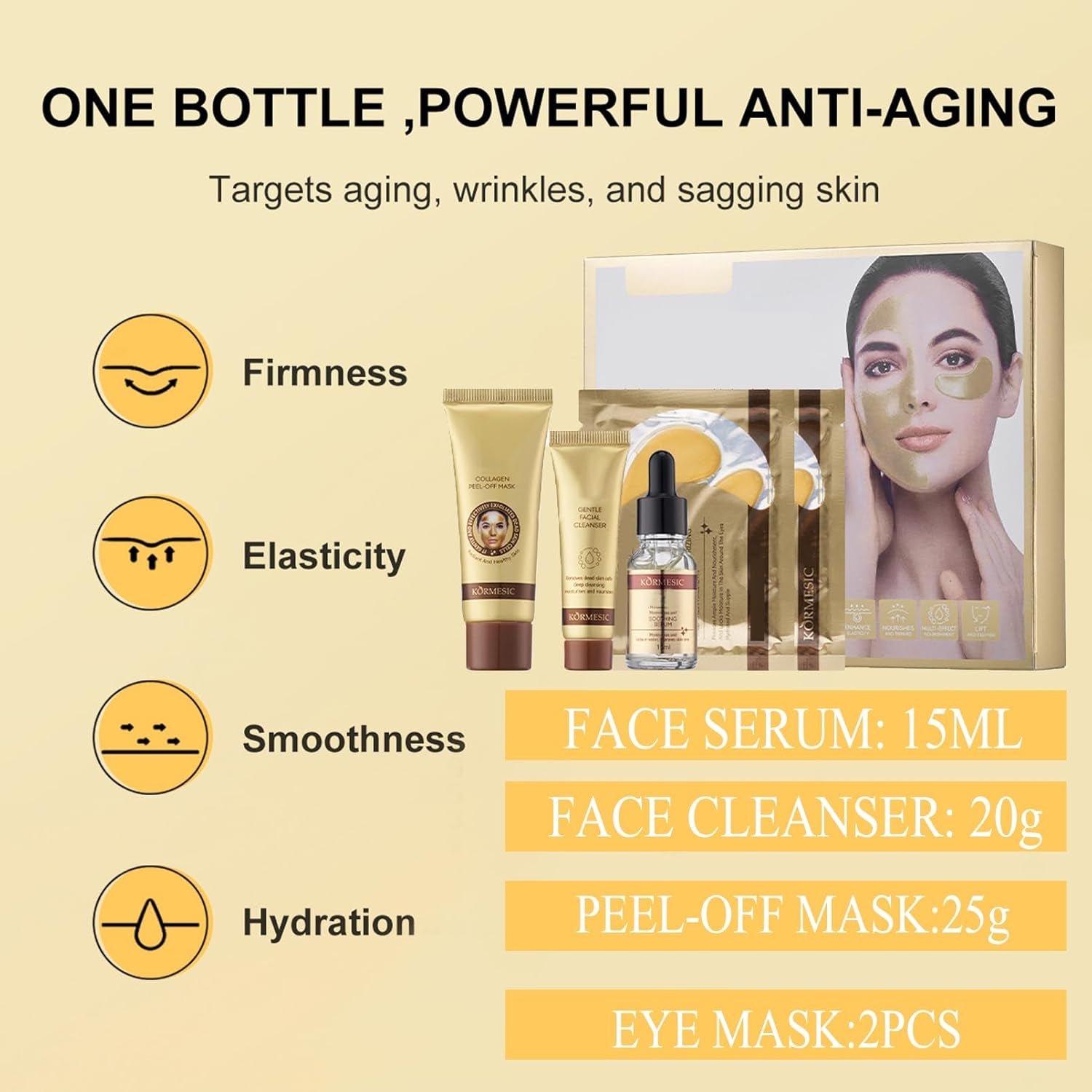 Collagen Face Serum,Collagen Skin Care Sets & Kits,Anti Aging Skin Care Set with Face Serum & Cleanser & Peel-Of Mask &Eye Mask,Fade Fine Lines& Shrink Pore,Skin Care Beauty Gift Set for All Skin Type