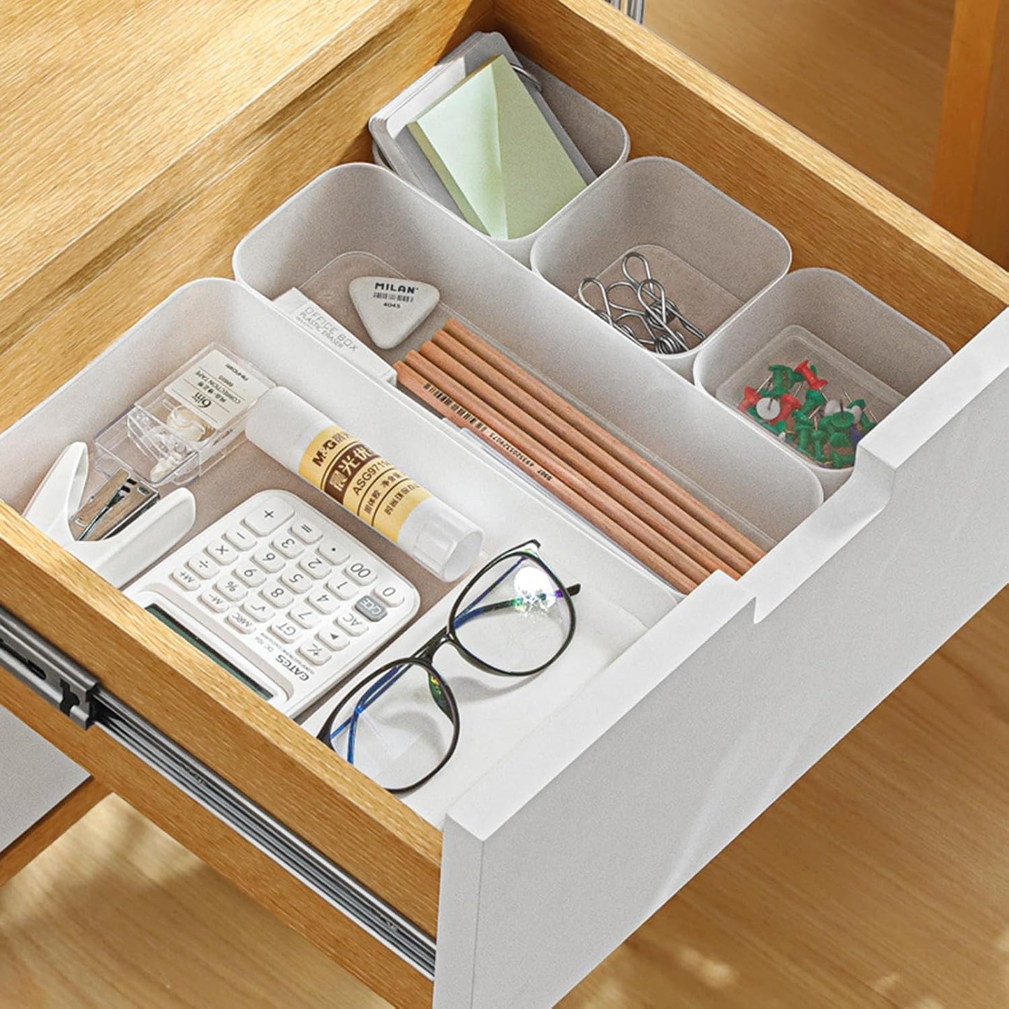 5 Pcs Drawer Organizer Tray Storage Box for Bedroom Dresser Bathroom Kitchen, Frosted