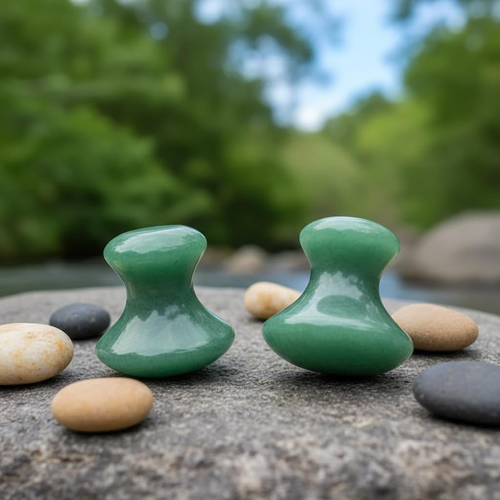 2Pcs Gua Sha Facial Massage Tools, Green Stone Set, Mushroom Face Scraper for Skin Care, Spa