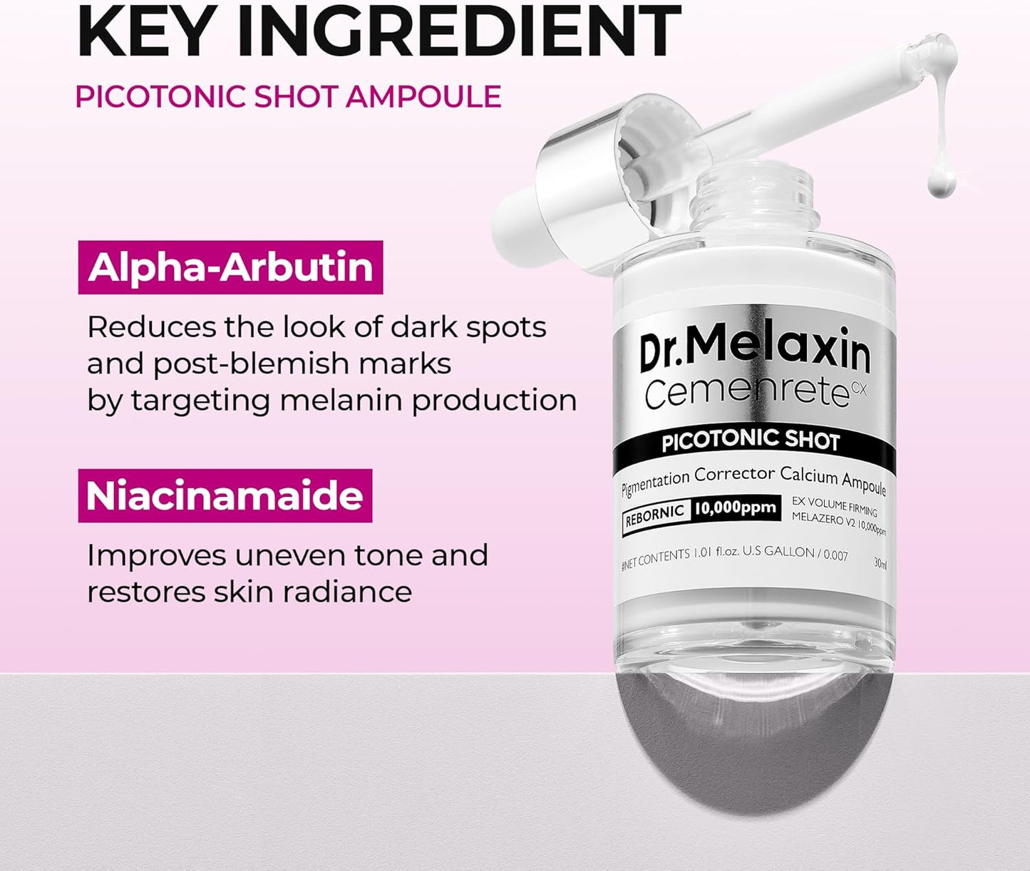Cemenrete Picotonic Shot Calcium Ampoule – Brightening & Firming Serum with Calcium, Collagen & Niacinamide for Dark Spots, Uneven Skin Tone & Skin Clarity, Korean Skincare, 1.01 Fl.Oz