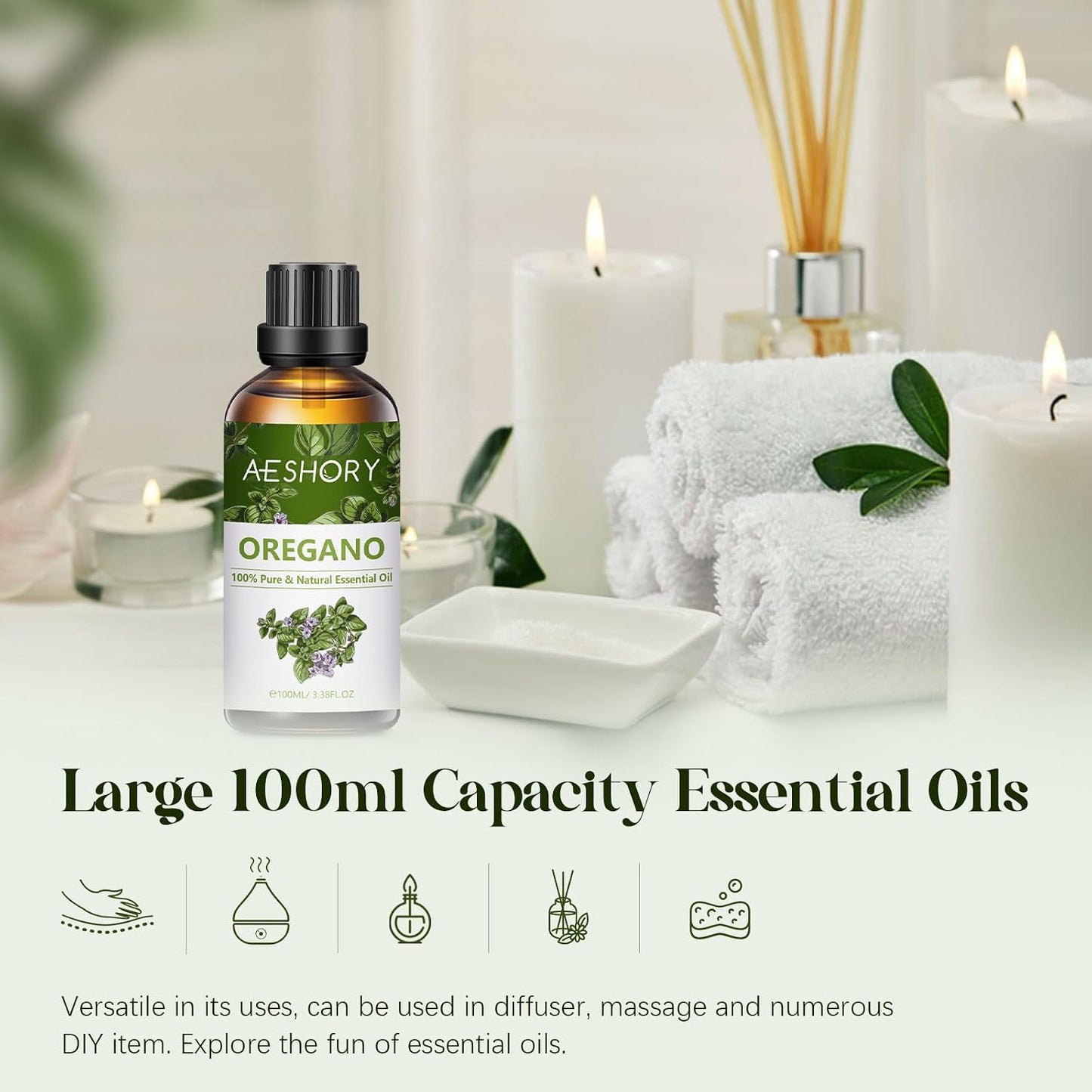 Oregano Essential Oil 100Ml, 100% Natural Oregano Oils for Diffusers, Aromatherapy, Skin Care, Home Cleaning, Massage, Soap Making