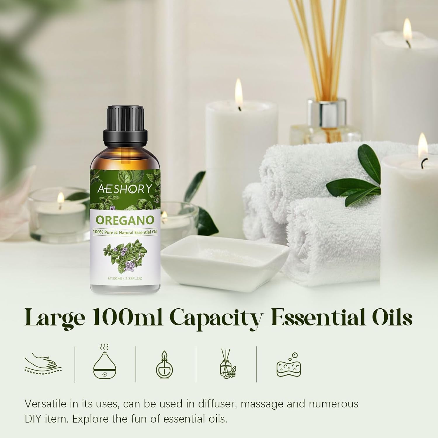 Oregano Essential Oil 100Ml, 100% Natural Oregano Oils for Diffusers, Aromatherapy, Skin Care, Home Cleaning, Massage, Soap Making