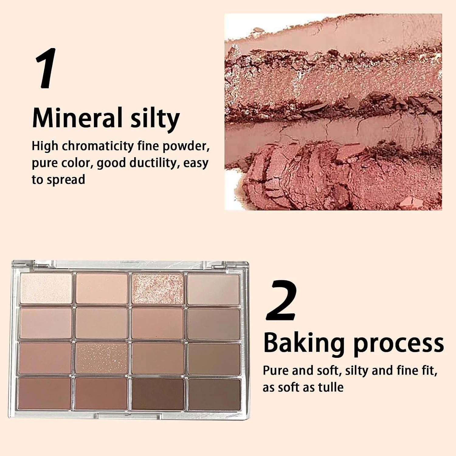 16 Color Nude Eyeshadow Palette for Women - Long-Lasting, Pigmented, Shimmering and Matte Make-Up Palettes. Waterproof, Mixable, Brown, Gray and Nude