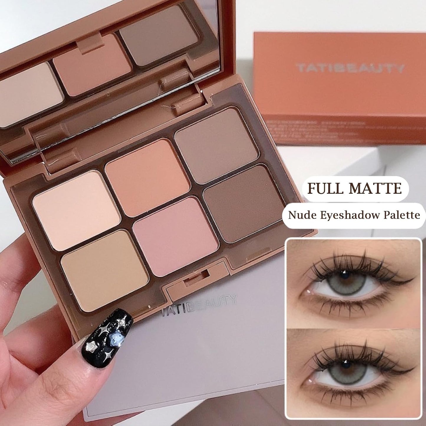 Matte Brown Grey Nude Eyeshadow Palette - 6 Highly Pigmented, Blendable Shades - Long Lasting, Waterproof