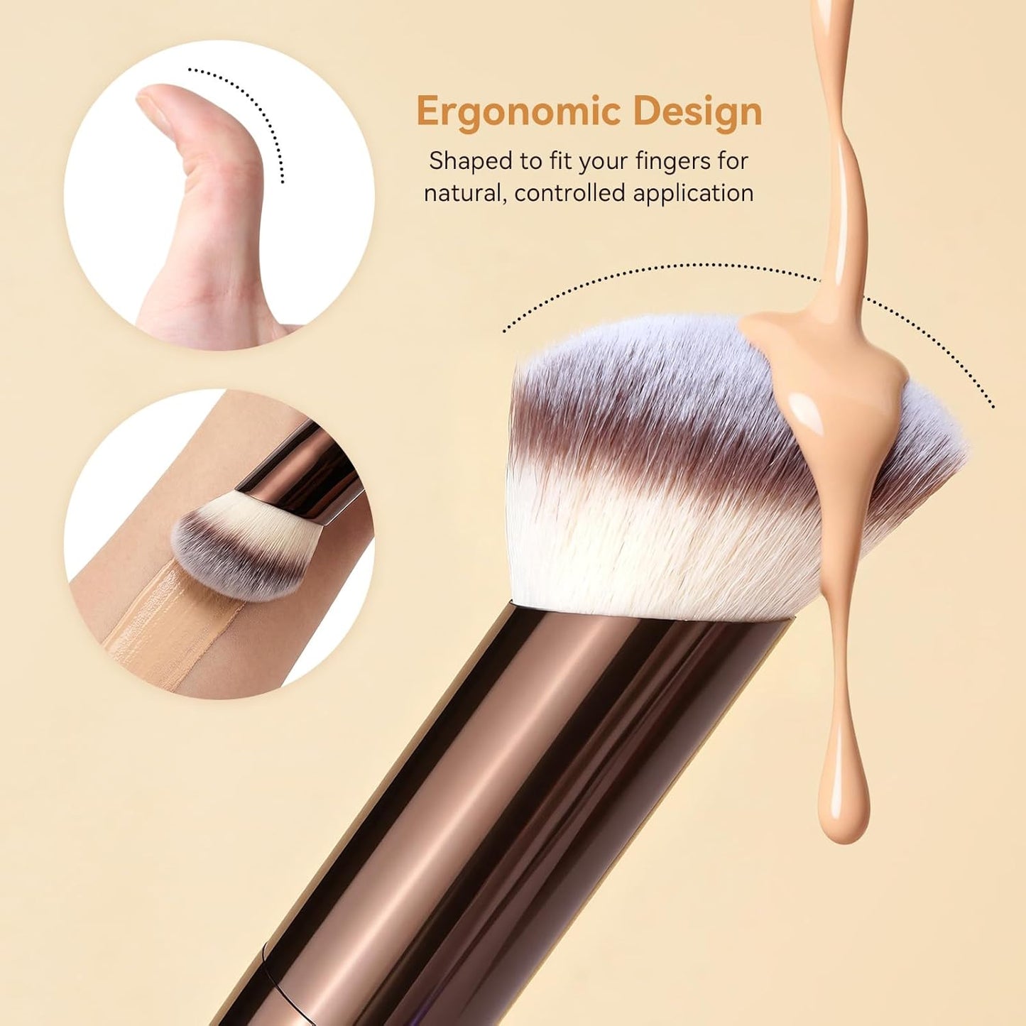 Make up Brush  4 PCS Foundation Kabuki Brush Double-Ended Contour Brush for Liquid Powder Concealer Cream Cosmetics Blending Blush Face Makeup Tools Kit (Coffee)