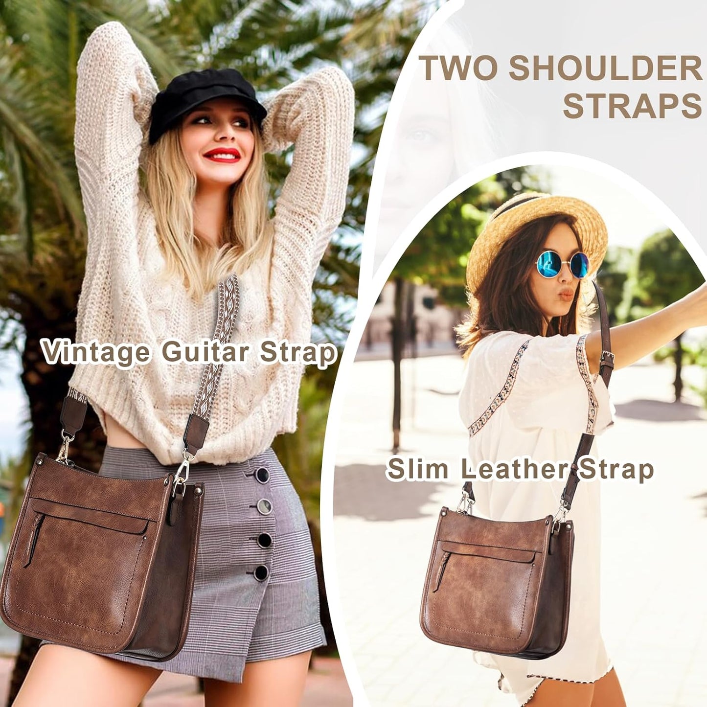 Crossbody Bags for Women, Trendy Vegan Leather Shoulder Bag Medium Ladies Handbags Hobo Purse Bucket Bags with 2 Adjustable Strap