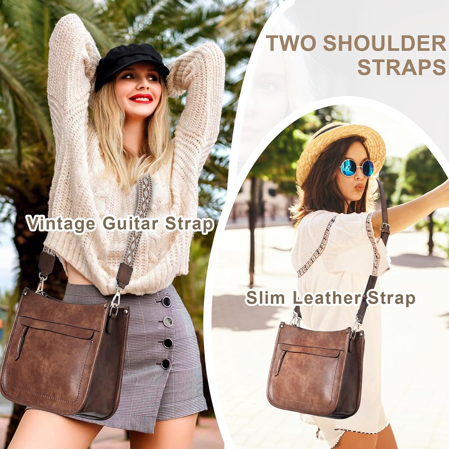 Crossbody Bags for Women, Trendy Vegan Leather Shoulder Bag Medium Ladies Handbags Hobo Purse Bucket Bags with 2 Adjustable Strap