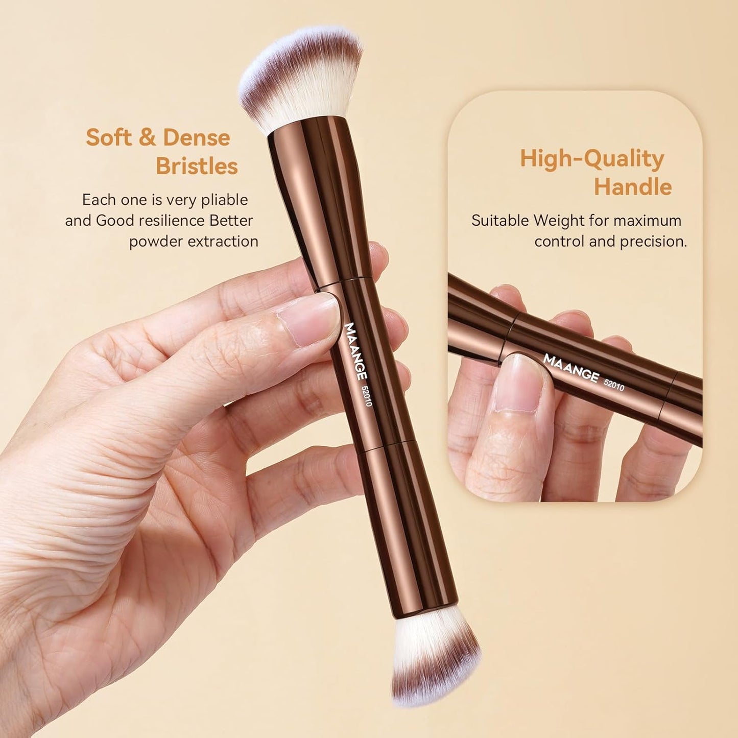 Make up Brush  4 PCS Foundation Kabuki Brush Double-Ended Contour Brush for Liquid Powder Concealer Cream Cosmetics Blending Blush Face Makeup Tools Kit (Coffee)
