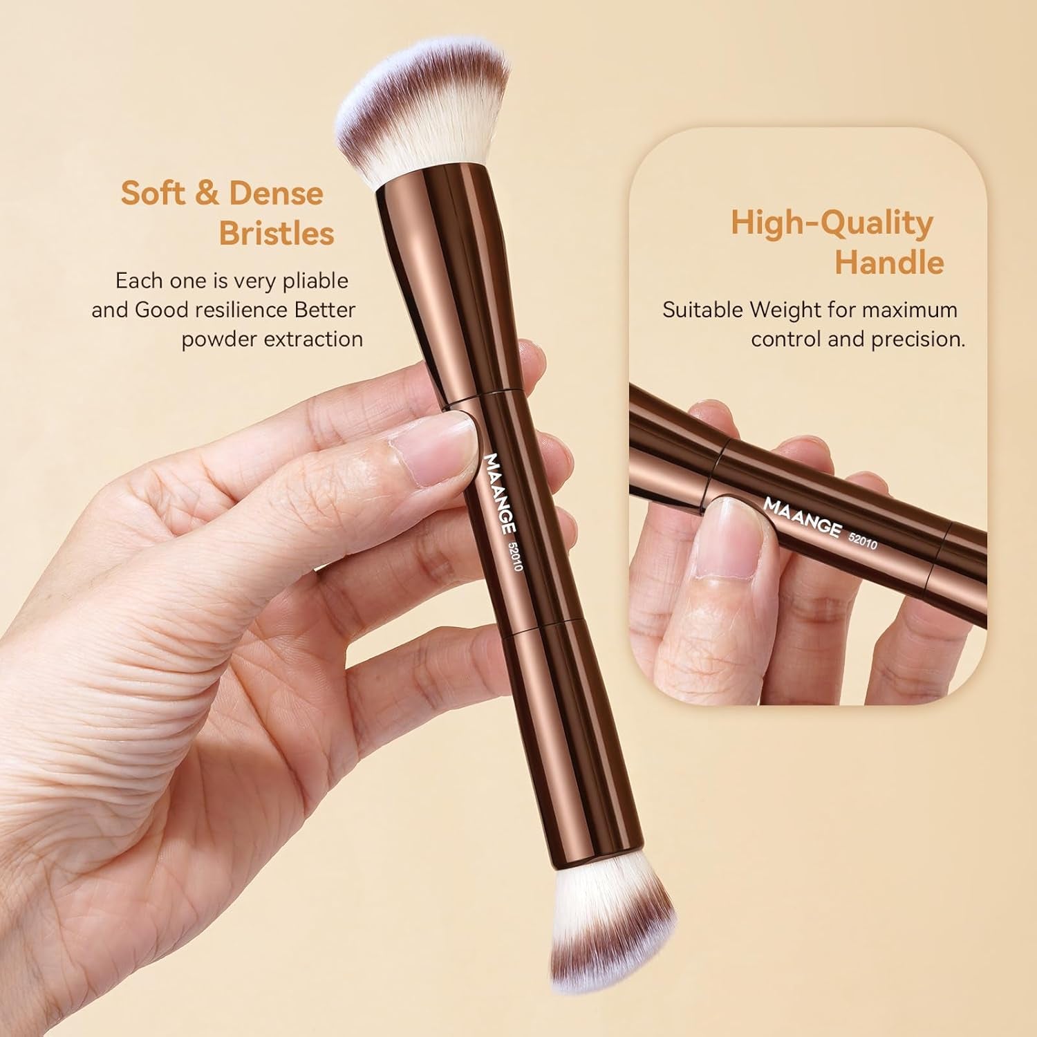 Make up Brush  4 PCS Foundation Kabuki Brush Double-Ended Contour Brush for Liquid Powder Concealer Cream Cosmetics Blending Blush Face Makeup Tools Kit (Coffee)