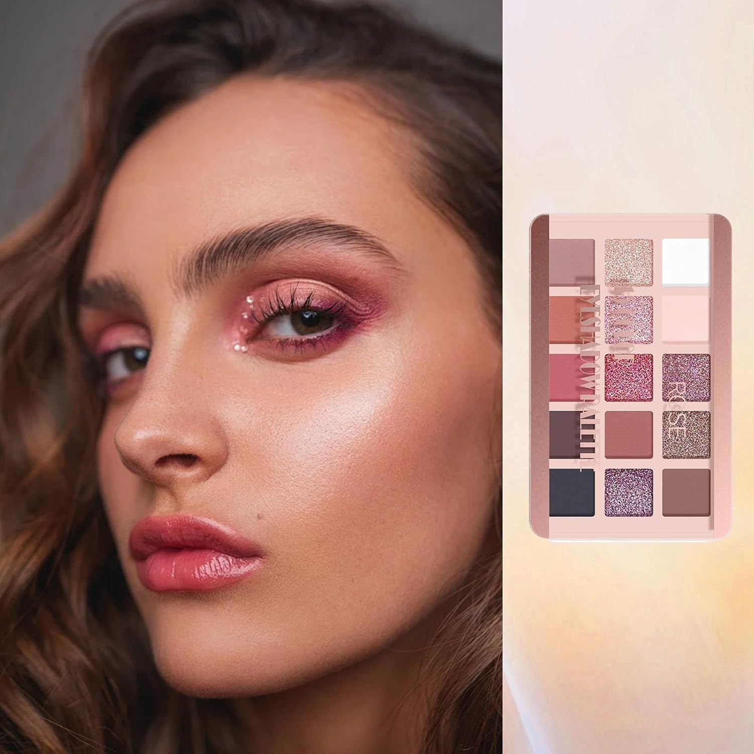 Eyeshadow Pink Eye Shadow Palette, Make-Up Palettes Shimmer Glitter Matte Shadows Pallets for Women, 15 Color Pink Brown Natural Long Lasting Highly Pigmented Eyeshadow Palette