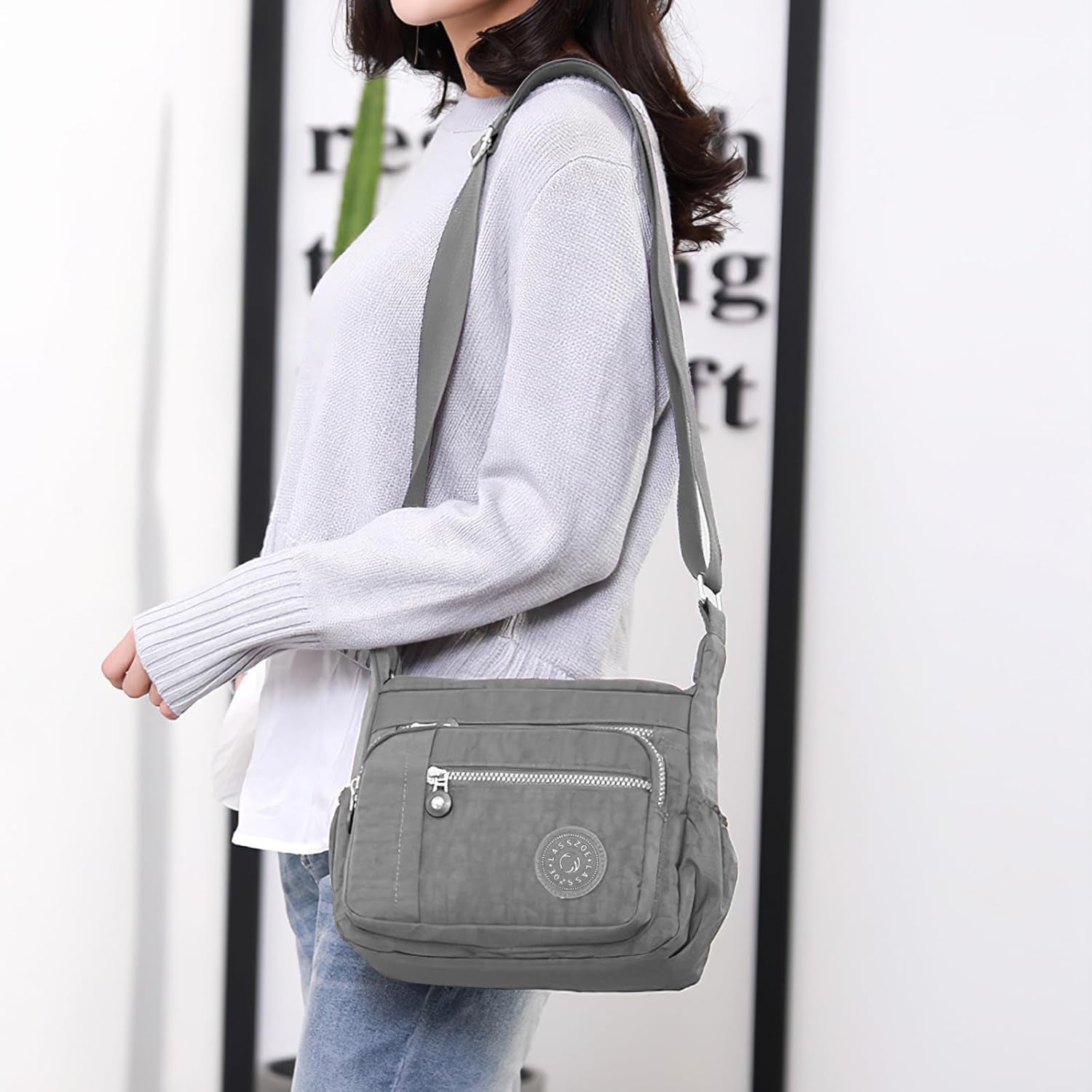 Nylon Crossbody Bag for Women Waterproof Multi-Pocket Handbag Shoulder Bags Travel Messenger Bag Ladies Tote for Shopping Hiking Daily Use