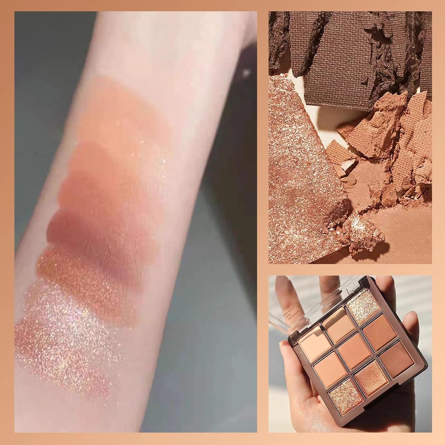 1Pcs Brown Eyeshadow Palette, Matte and Shimmer Neutral 9-Color Eye Shadow Palette with Nude Gold Eyeshadow - Multipurpose, Highly Pigmented Cream Eyeshadows with Bronzer & Contour