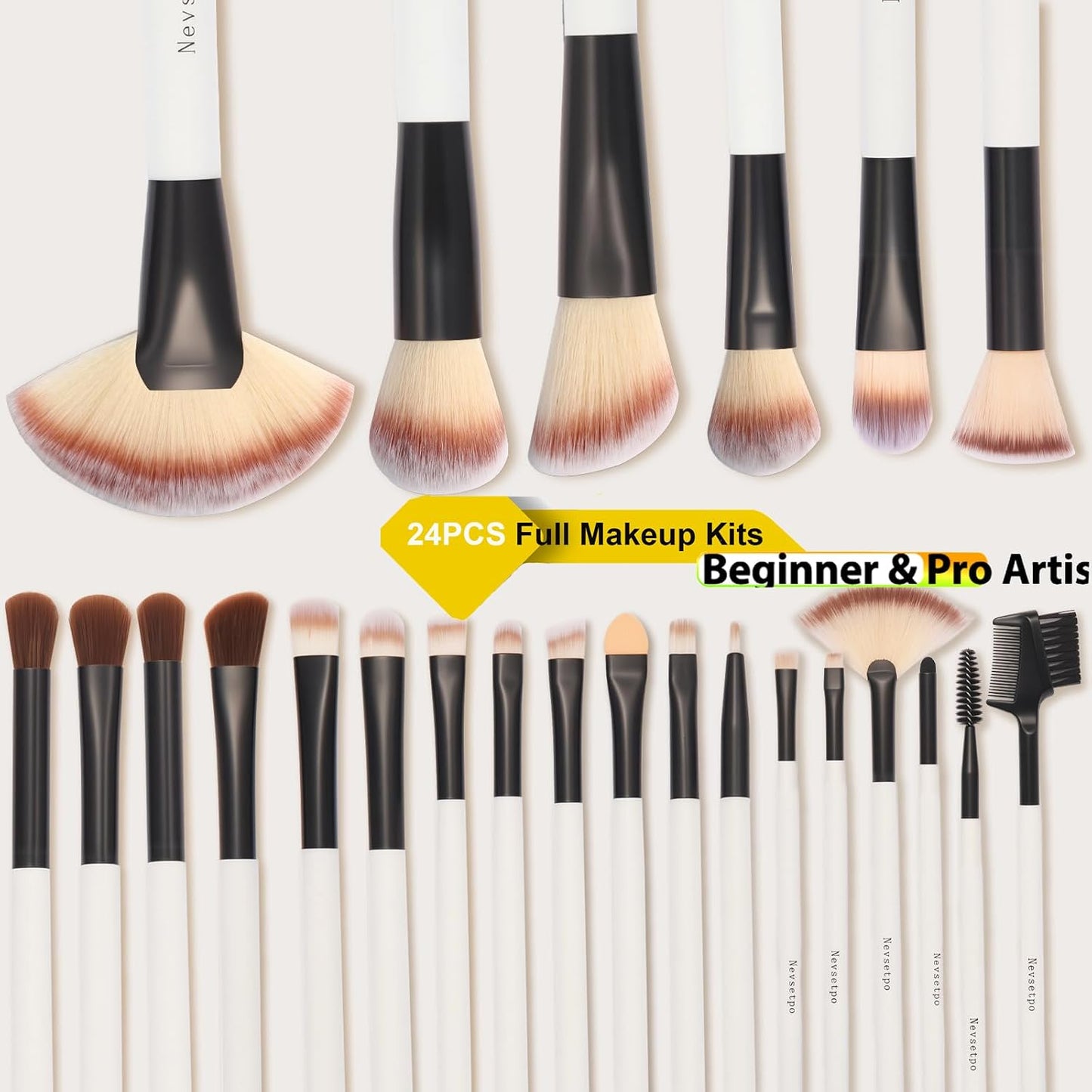Makeup Brushes for Women, 28PCS Full Makeup Kits Include 24 Makeup Brushes, 2 Large Beauty Sponge, 1 Face Mask Spatula, 1 Brush Cleaning Egg, Makeup Brush Set with Travel-Friendly Case, Panda White