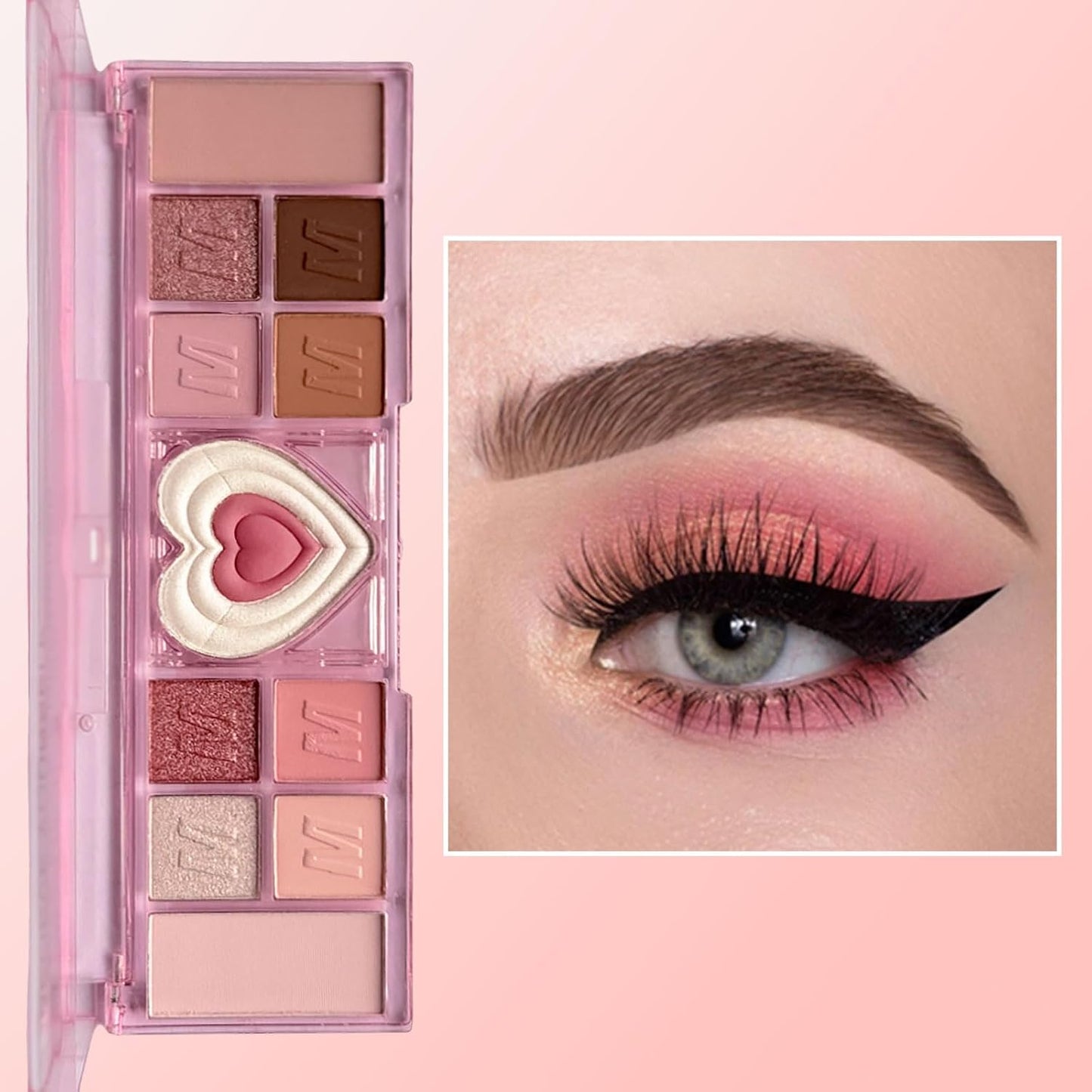 Pink Eyeshadow Palette, 12 Colour Nude Pink Matte Shimmer Glitter Eye Shadow Pallets for Women, Natural Long Lasting Highly Pigmented Eyeshadow Blush Make-Up Palettes