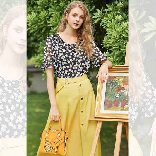 Ladies Designer Handbags Small Top Handle Bags Womens Elegant Shoulder Bag PU Leather Crossbody Bag Square Handbag with Flowers Embroidered