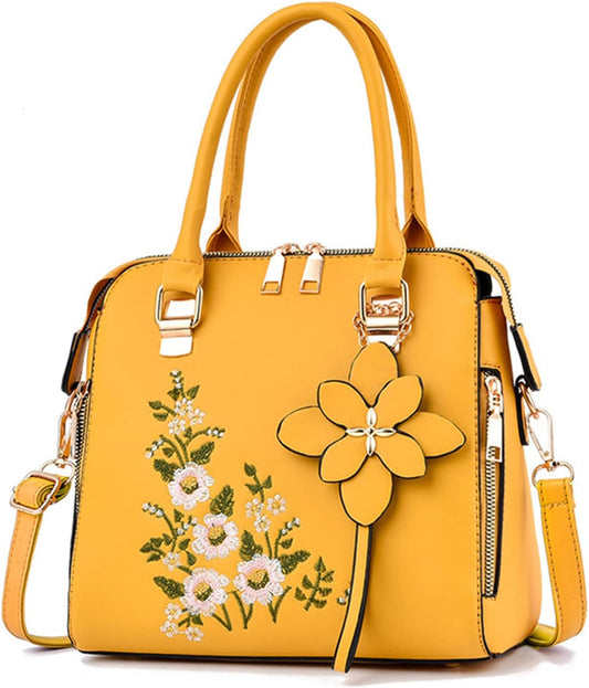 Ladies Designer Handbags Small Top Handle Bags Womens Elegant Shoulder Bag PU Leather Crossbody Bag Square Handbag with Flowers Embroidered