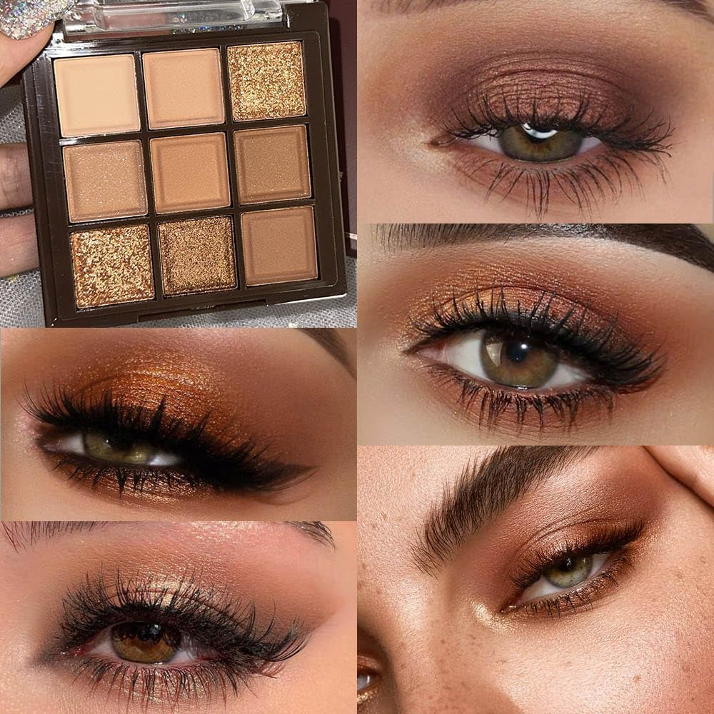 Neutral Nude Brown Smokey Eye Shadow Palette,Rose Gold Bronze Cream Eyeshadow Palette Makeup,Natural Eyeshadow for Eyes Long Lasting Naturing-Looking (Brown)
