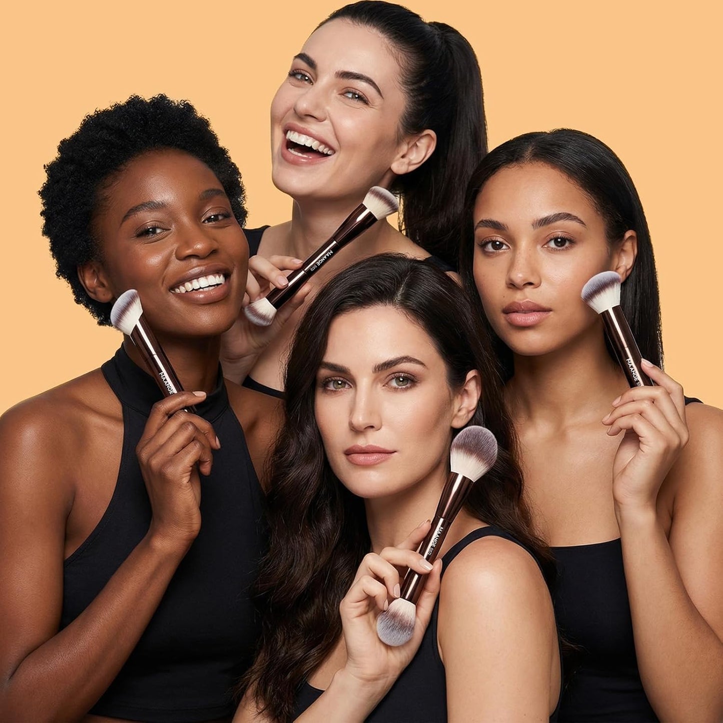 Make up Brush  4 PCS Foundation Kabuki Brush Double-Ended Contour Brush for Liquid Powder Concealer Cream Cosmetics Blending Blush Face Makeup Tools Kit (Coffee)